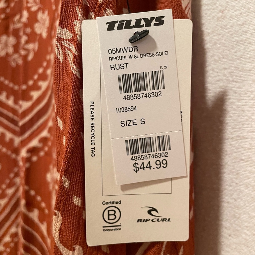Rip Curl Rust Floral Bandana Short Sundress - Picture 3 of 8